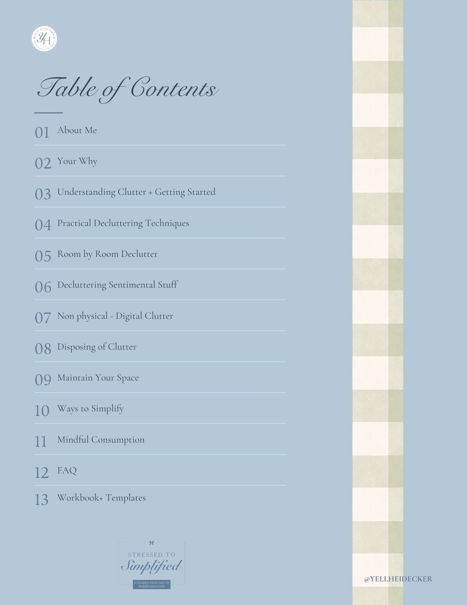 Workbook table of contents